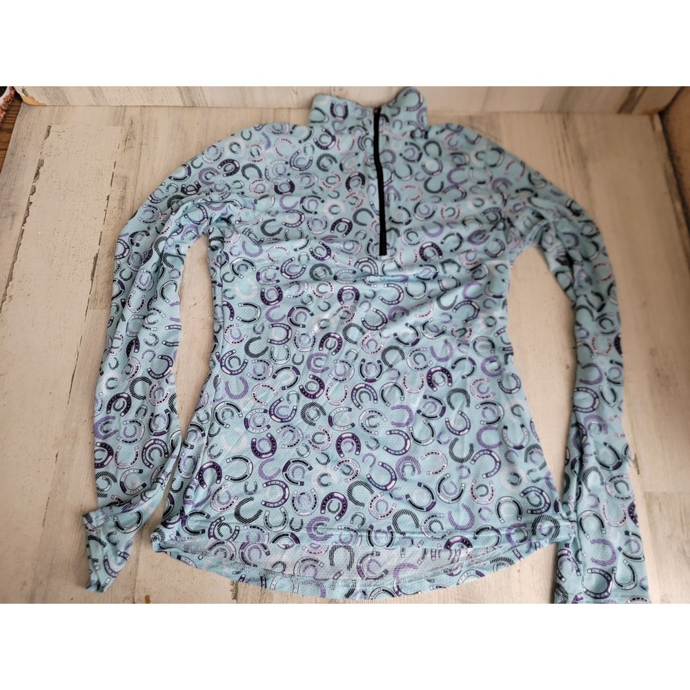 Kerrits woman XS riding equestion top extra small horseshoe blue quarter zip up